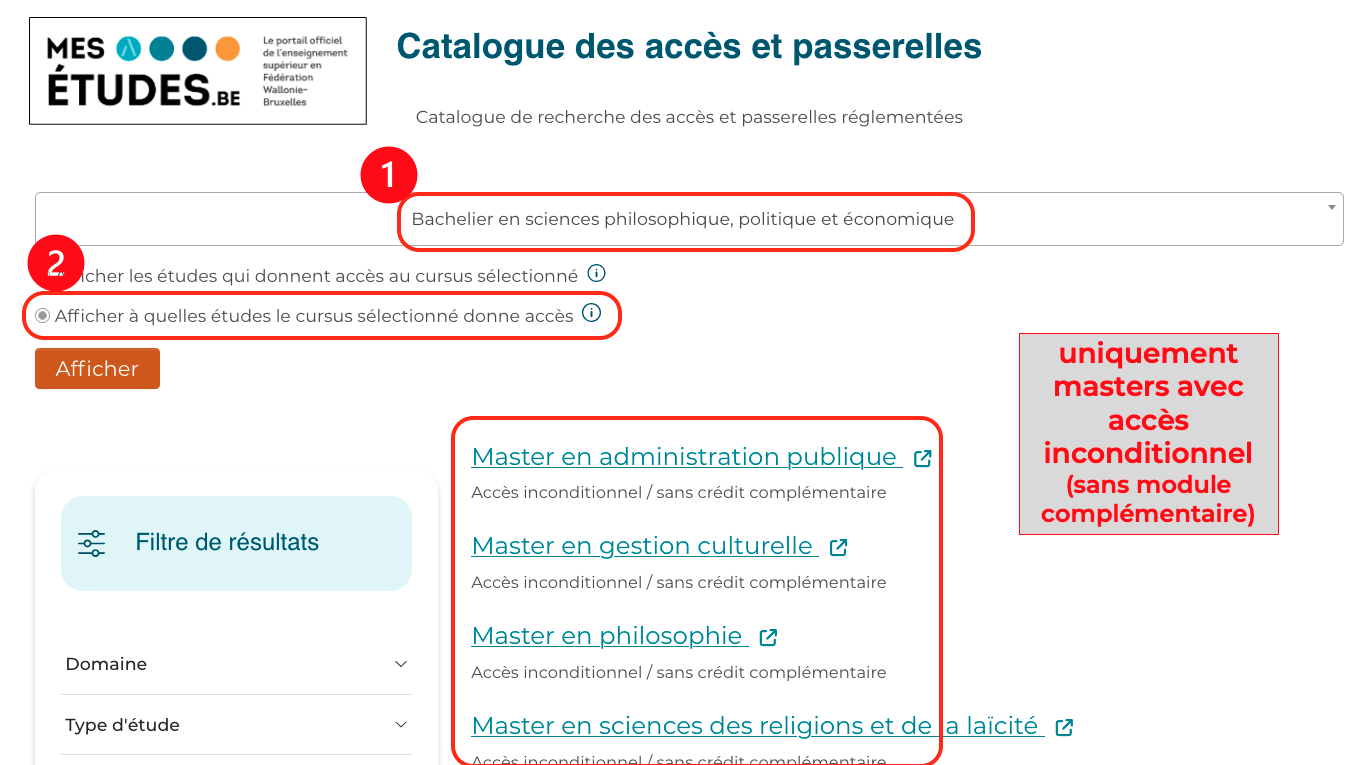 Site mesetudes.be > masters accessibles &agrave; partir d'un bachelier de transition